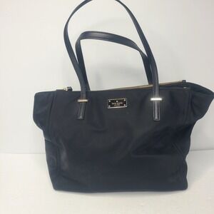 Kate Spade Tayla Large Black‎ Gold Accents Nylon Leather Tote Shoulder Bag Purse